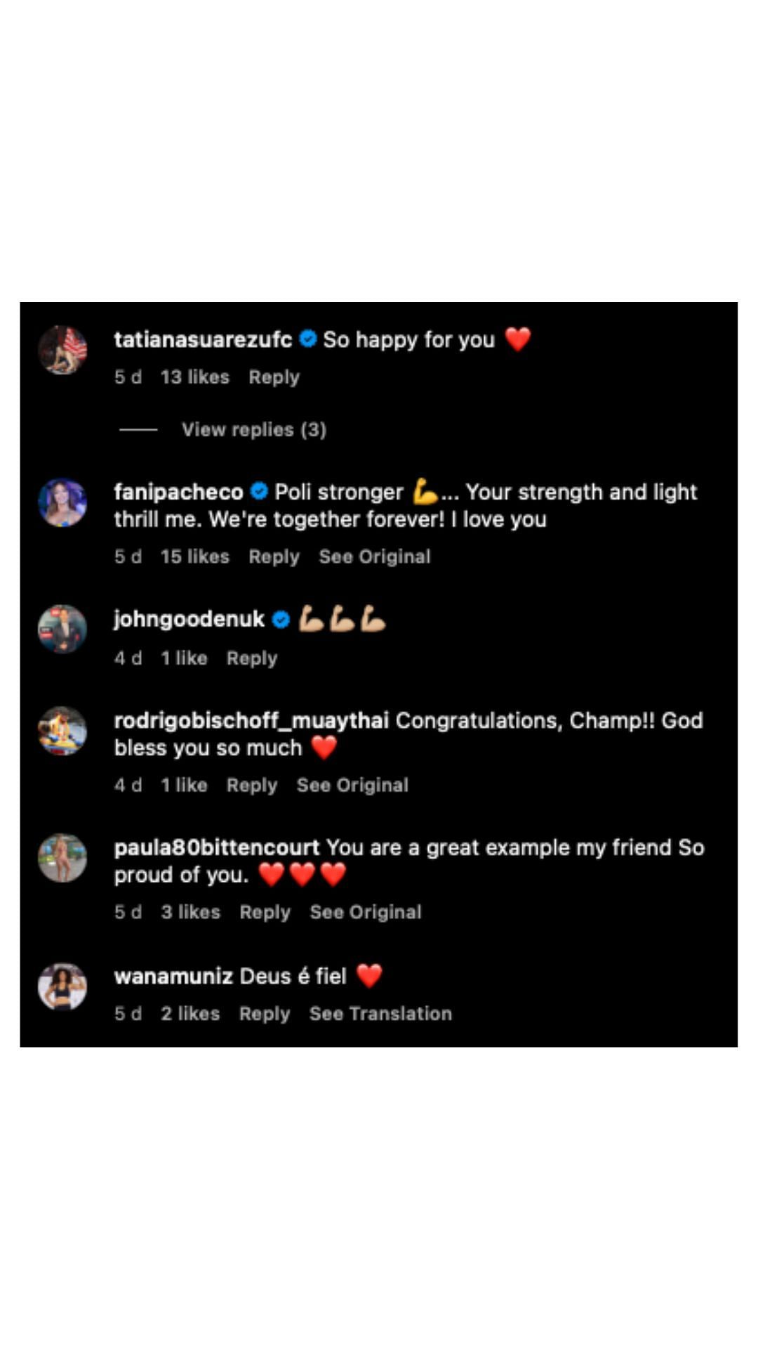Fans and fighters react to Poliana Botelho's post